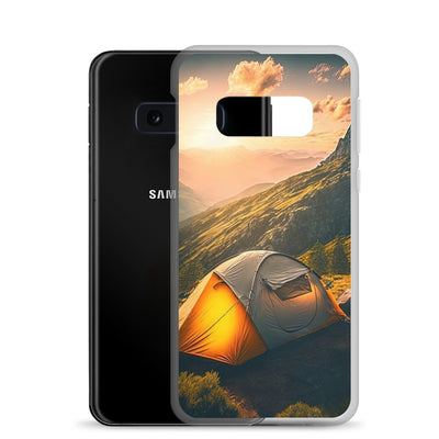 Zelt auf Berg im Sonnenaufgang - Landschafts - Samsung Schutzhülle (durchsichtig) camping xxx