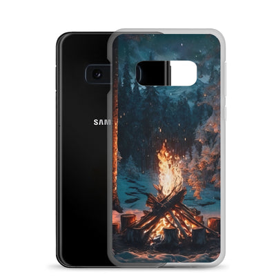 Lagerfeuer beim Camping - Wald mit Schneebedeckten Bäumen - Malerei - Samsung Schutzhülle (durchsichtig) camping xxx