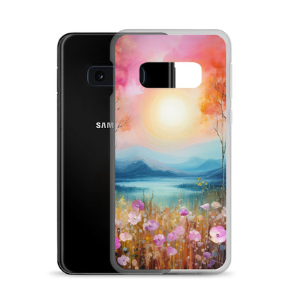 Berge, See, pinke Bäume und Blumen - Malerei - Samsung Schutzhülle (durchsichtig) berge xxx