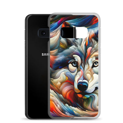 Abstrakte Kunst der Alpen mit einem Wolf. Chaotischer Tanz aus Farben und Formen. Surreale Landschaft (AN) - Samsung Schutzhülle (durchsichtig) xxx yyy zzz