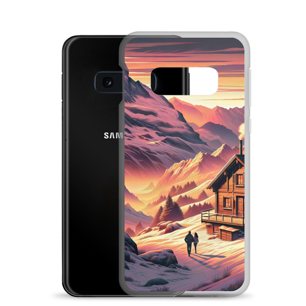 Berghütte im goldenen Sonnenuntergang: Digitale Alpenillustration - Samsung Schutzhülle (durchsichtig) berge xxx yyy zzz