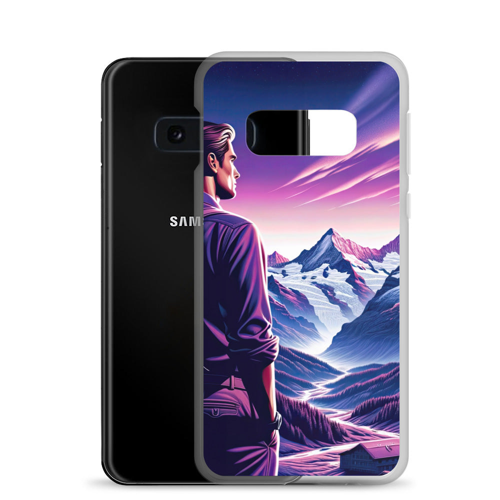 Wanderer in alpiner Dämmerung, schneebedeckte Gipfel ins Unendliche - Samsung Schutzhülle (durchsichtig) wandern xxx yyy zzz