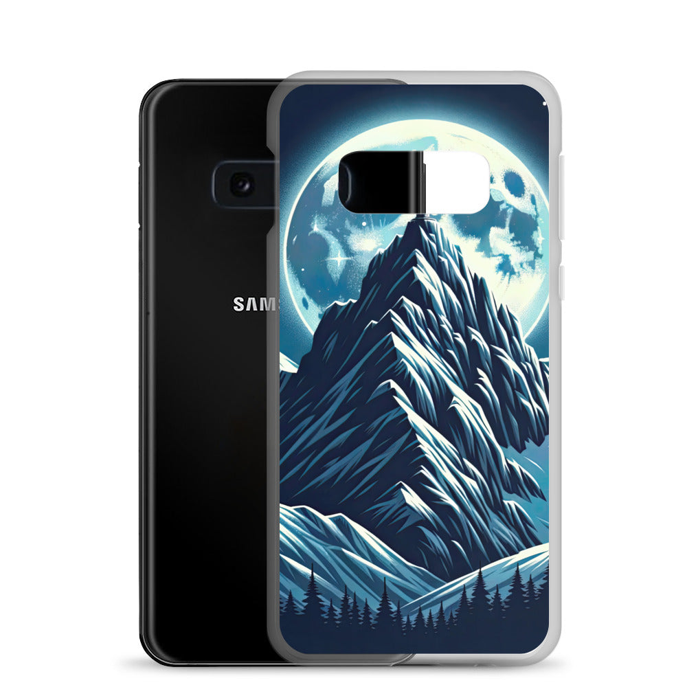 Mondnacht und Gipfelkreuz in den Alpen, glitzernde Schneegipfel - Samsung Schutzhülle (durchsichtig) berge xxx yyy zzz