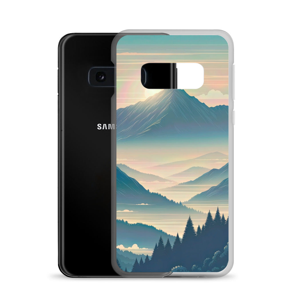 Bergszene bei Morgendämmerung, erste Sonnenstrahlen auf Bergrücken - Samsung Schutzhülle (durchsichtig) berge xxx yyy zzz