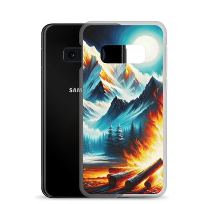 Ölgemälde von Feuer und Eis: Lagerfeuer und Alpen im Kontrast, warme Flammen - Samsung Schutzhülle (durchsichtig) camping xxx yyy zzz