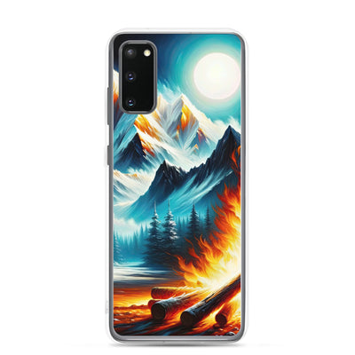 Ölgemälde von Feuer und Eis: Lagerfeuer und Alpen im Kontrast, warme Flammen - Samsung Schutzhülle (durchsichtig) camping xxx yyy zzz Samsung Galaxy S20