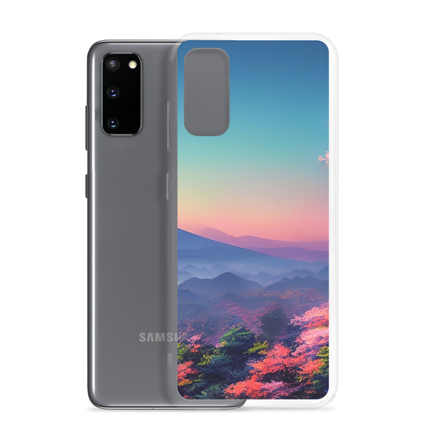 Berg und Wald mit pinken Bäumen - Landschaftsmalerei - Samsung Schutzhülle (durchsichtig) berge xxx