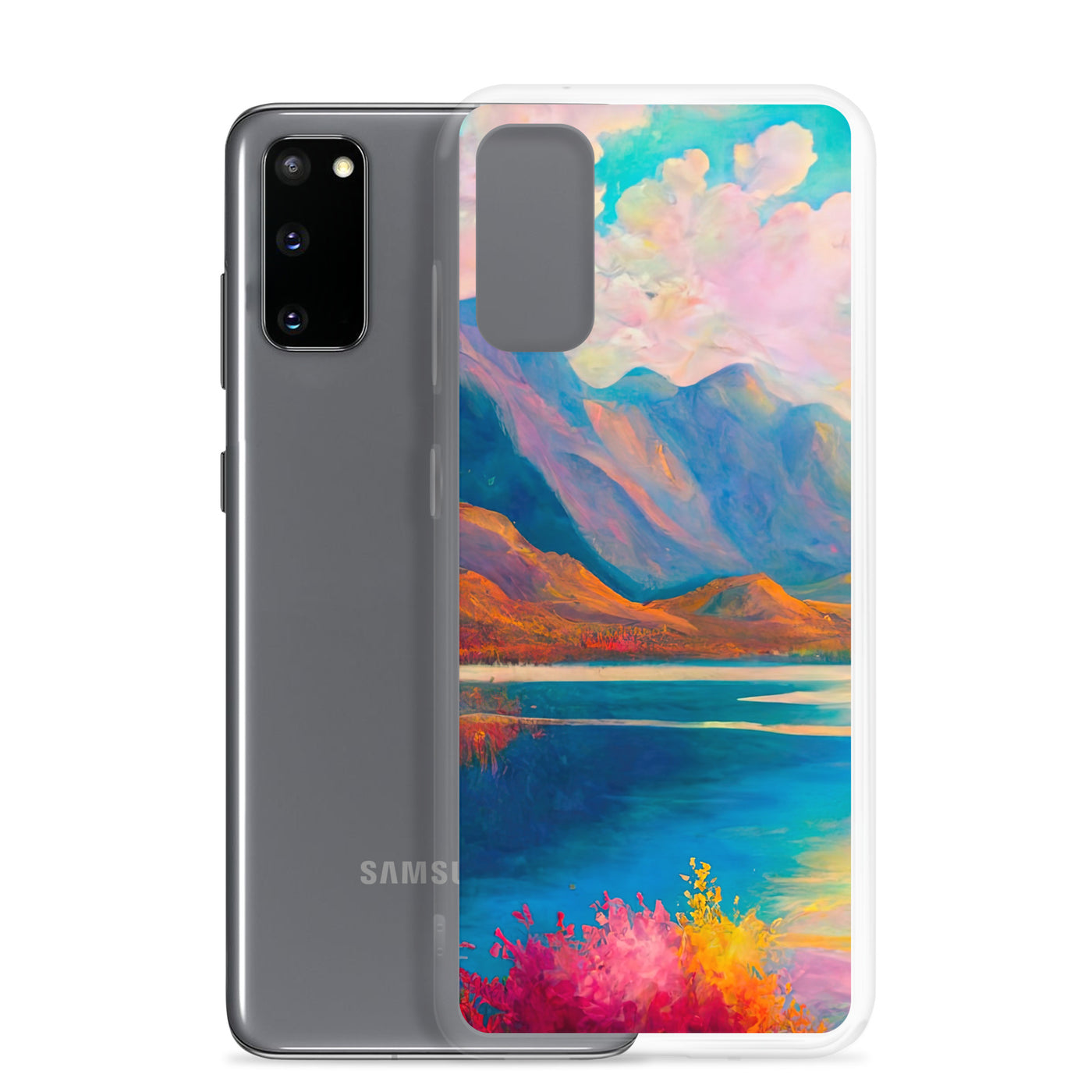 Berglandschaft und Bergsee - Farbige Ölmalerei - Samsung Schutzhülle (durchsichtig) berge xxx