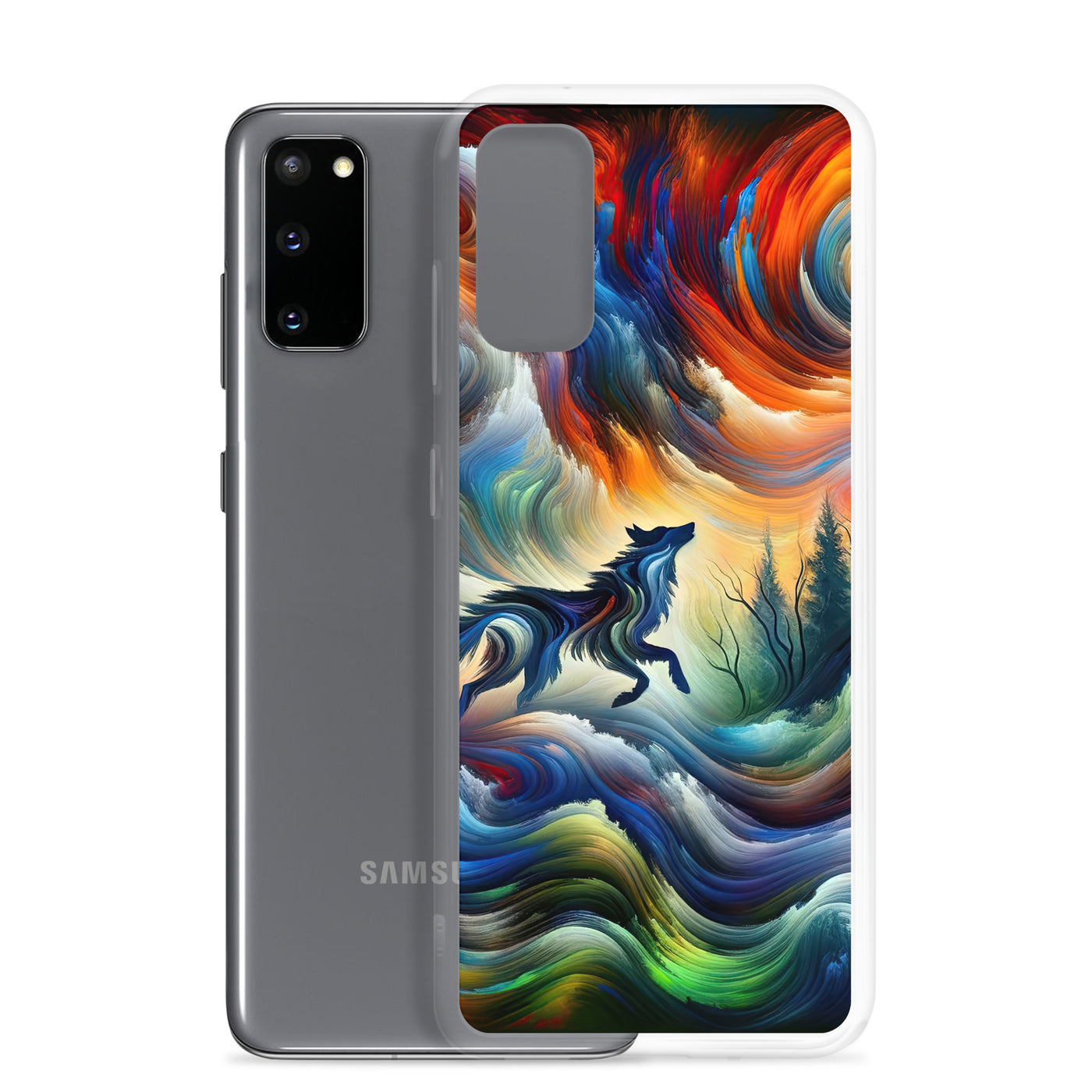 Alpen Abstraktgemälde mit Wolf Silhouette in lebhaften Farben (AN) - Samsung Schutzhülle (durchsichtig) xxx yyy zzz