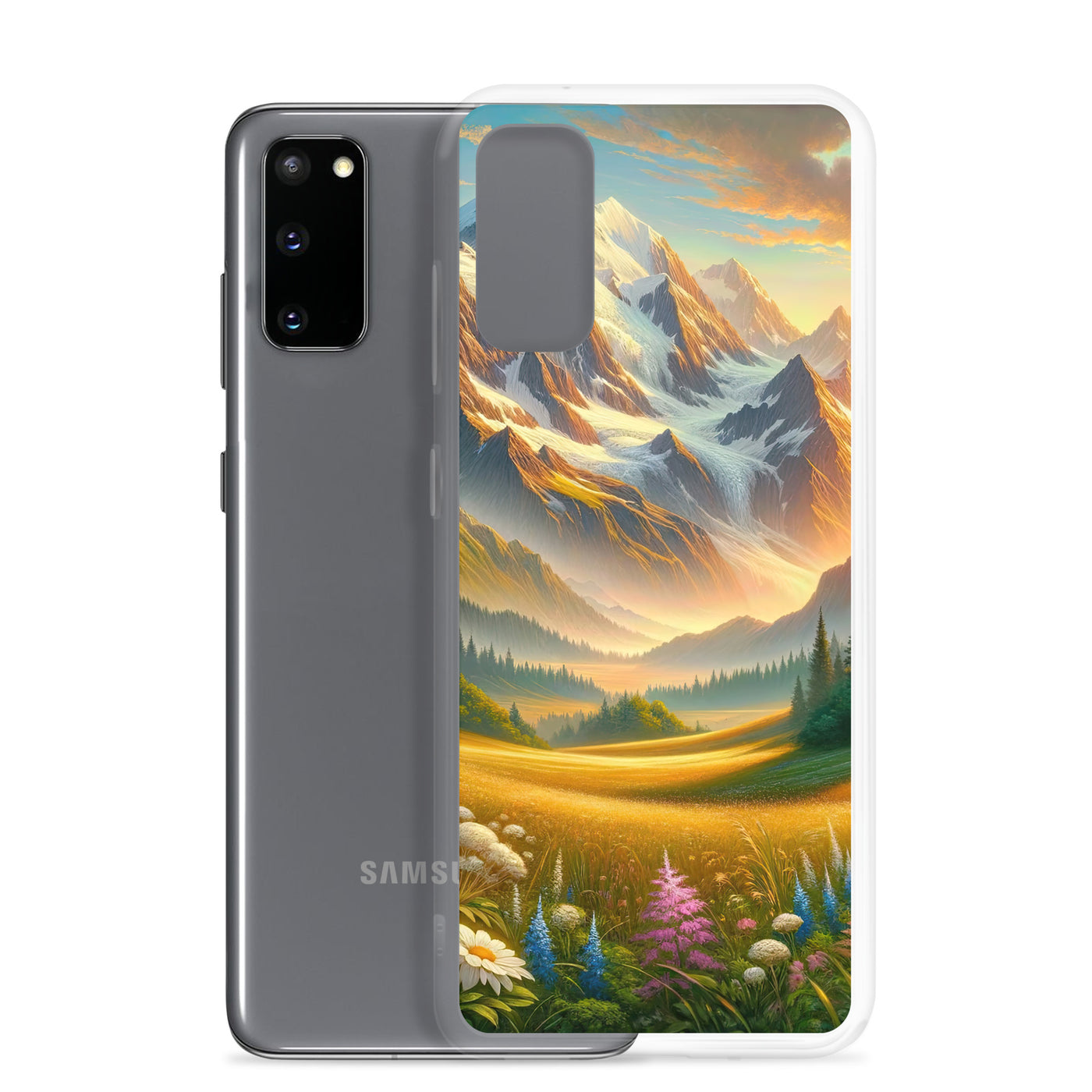 Heitere Alpenschönheit: Schneeberge und Wildblumenwiesen - Samsung Schutzhülle (durchsichtig) berge xxx yyy zzz