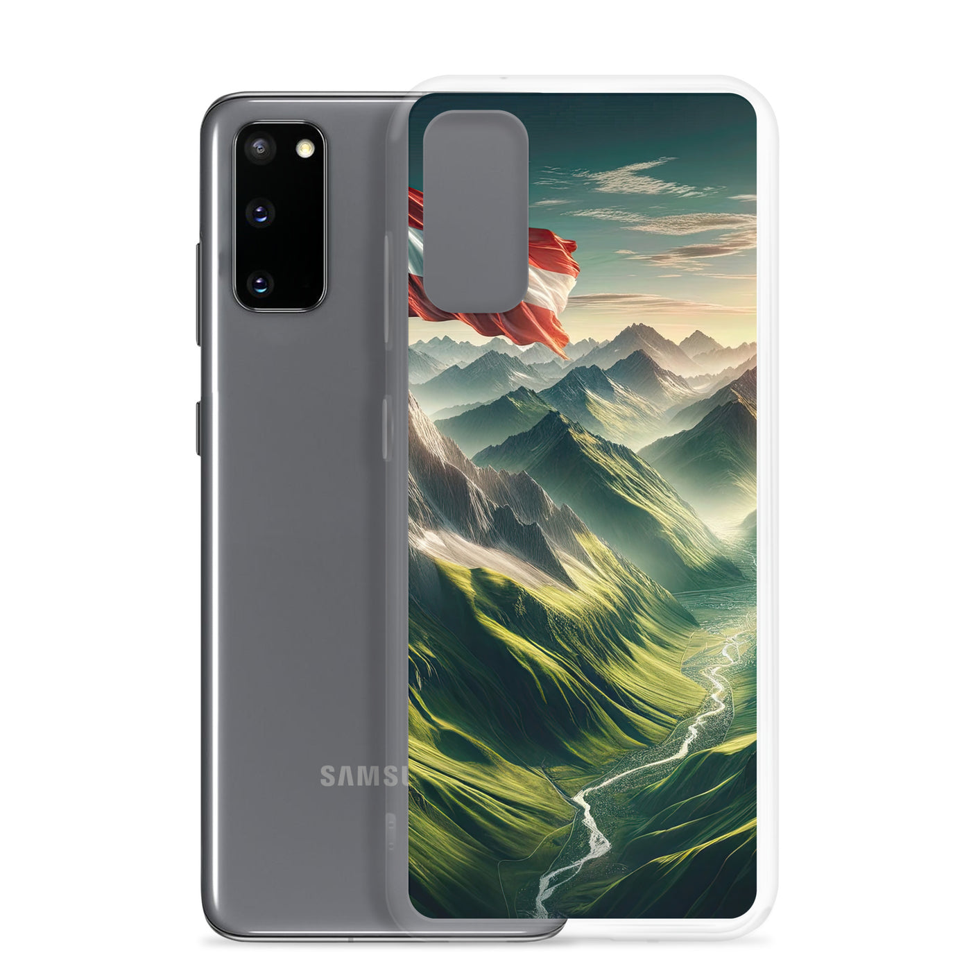 Alpen Gebirge: Fotorealistische Bergfläche mit Österreichischer Flagge - Samsung Schutzhülle (durchsichtig) berge xxx yyy zzz