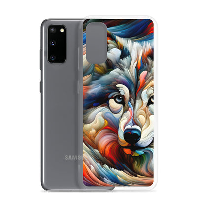 Abstrakte Kunst der Alpen mit einem Wolf. Chaotischer Tanz aus Farben und Formen. Surreale Landschaft (AN) - Samsung Schutzhülle (durchsichtig) xxx yyy zzz