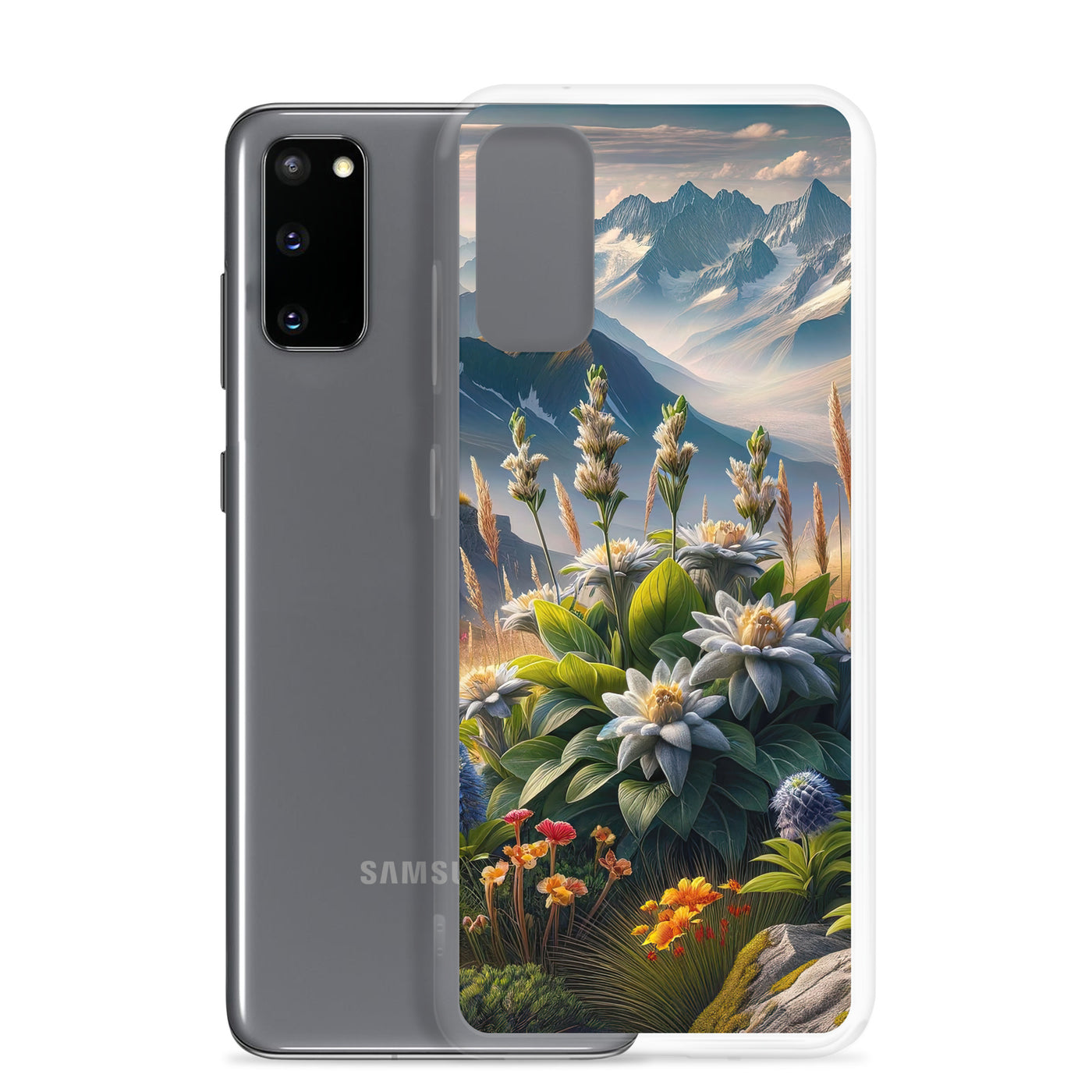 Alpine Flora: Digitales Kunstwerk mit lebendigen Blumen - Samsung Schutzhülle (durchsichtig) berge xxx yyy zzz