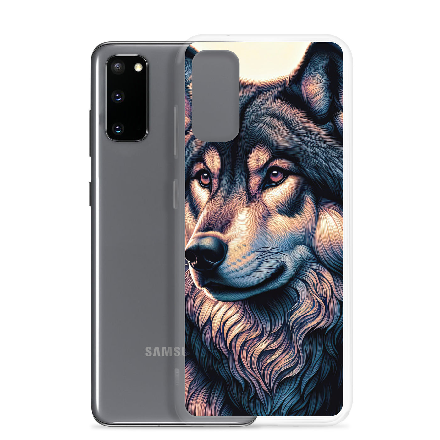 Majestätischer, glänzender Wolf in leuchtender Illustration (AN) - Samsung Schutzhülle (durchsichtig) xxx yyy zzz