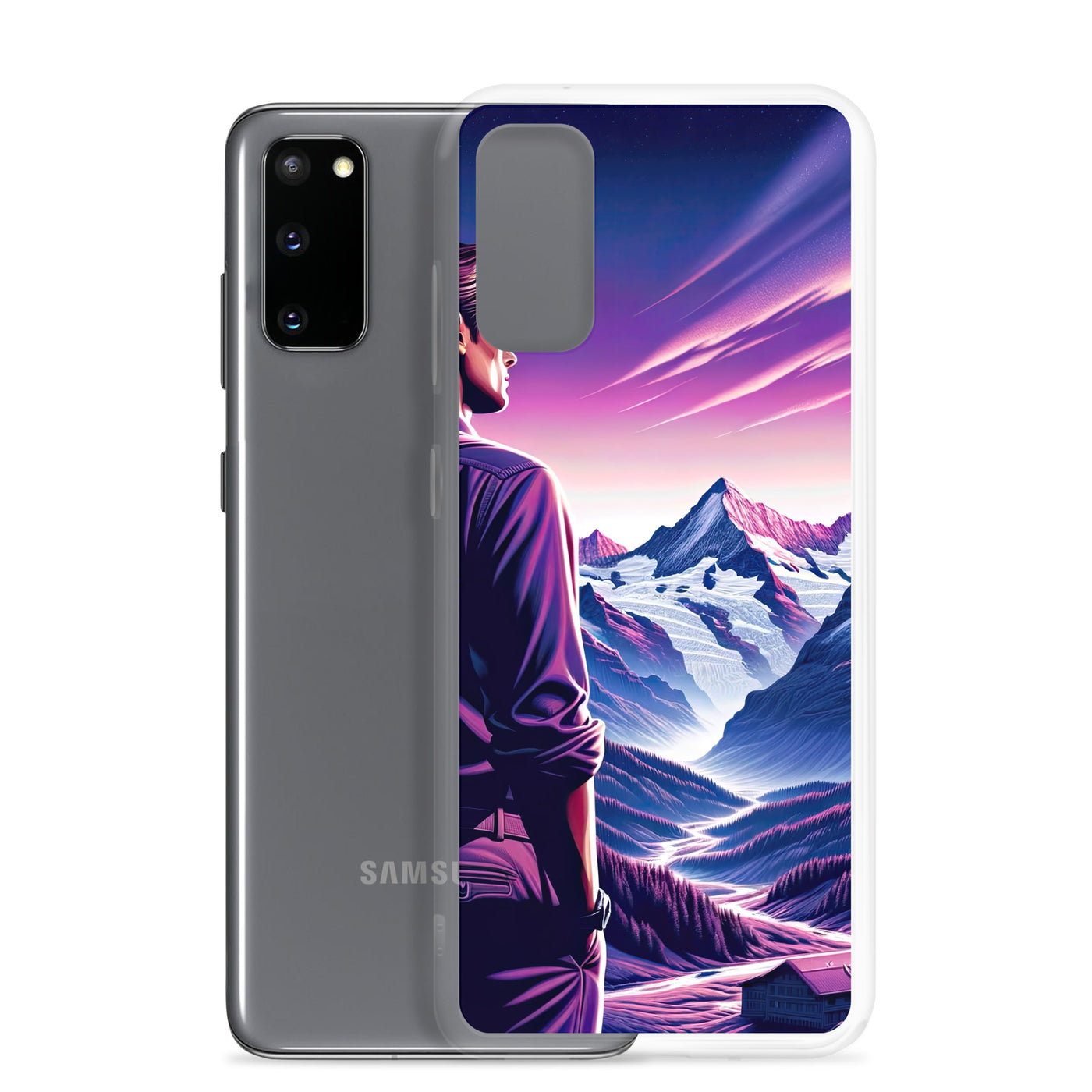 Wanderer in alpiner Dämmerung, schneebedeckte Gipfel ins Unendliche - Samsung Schutzhülle (durchsichtig) wandern xxx yyy zzz