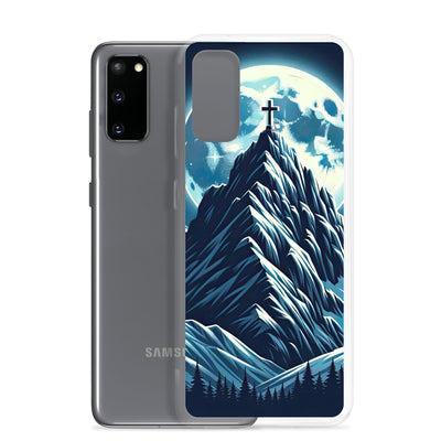 Mondnacht und Gipfelkreuz in den Alpen, glitzernde Schneegipfel - Samsung Schutzhülle (durchsichtig) berge xxx yyy zzz