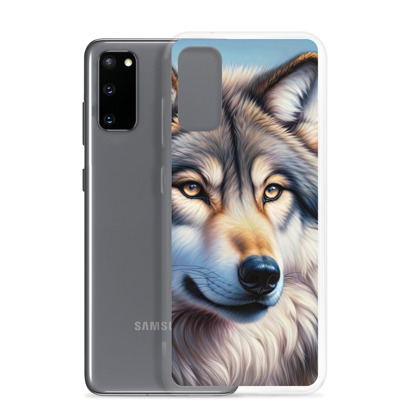 Ölgemäldeporträt eines majestätischen Wolfes mit intensiven Augen in der Berglandschaft (AN) - Samsung Schutzhülle (durchsichtig) xxx yyy zzz