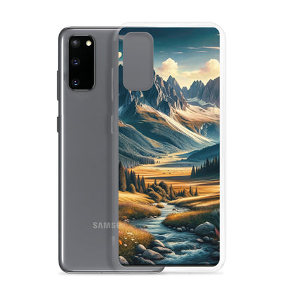 Quadratisches Kunstwerk der Alpen, majestätische Berge unter goldener Sonne - Samsung Schutzhülle (durchsichtig) berge xxx yyy zzz