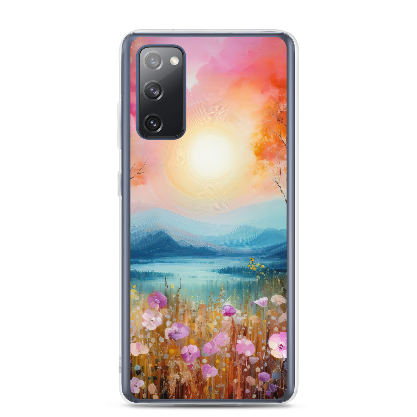 Berge, See, pinke Bäume und Blumen - Malerei - Samsung Schutzhülle (durchsichtig) berge xxx