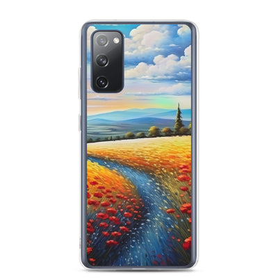 Feld mit roten Blumen und Berglandschaft - Landschaftsmalerei - Samsung Schutzhülle (durchsichtig) berge xxx