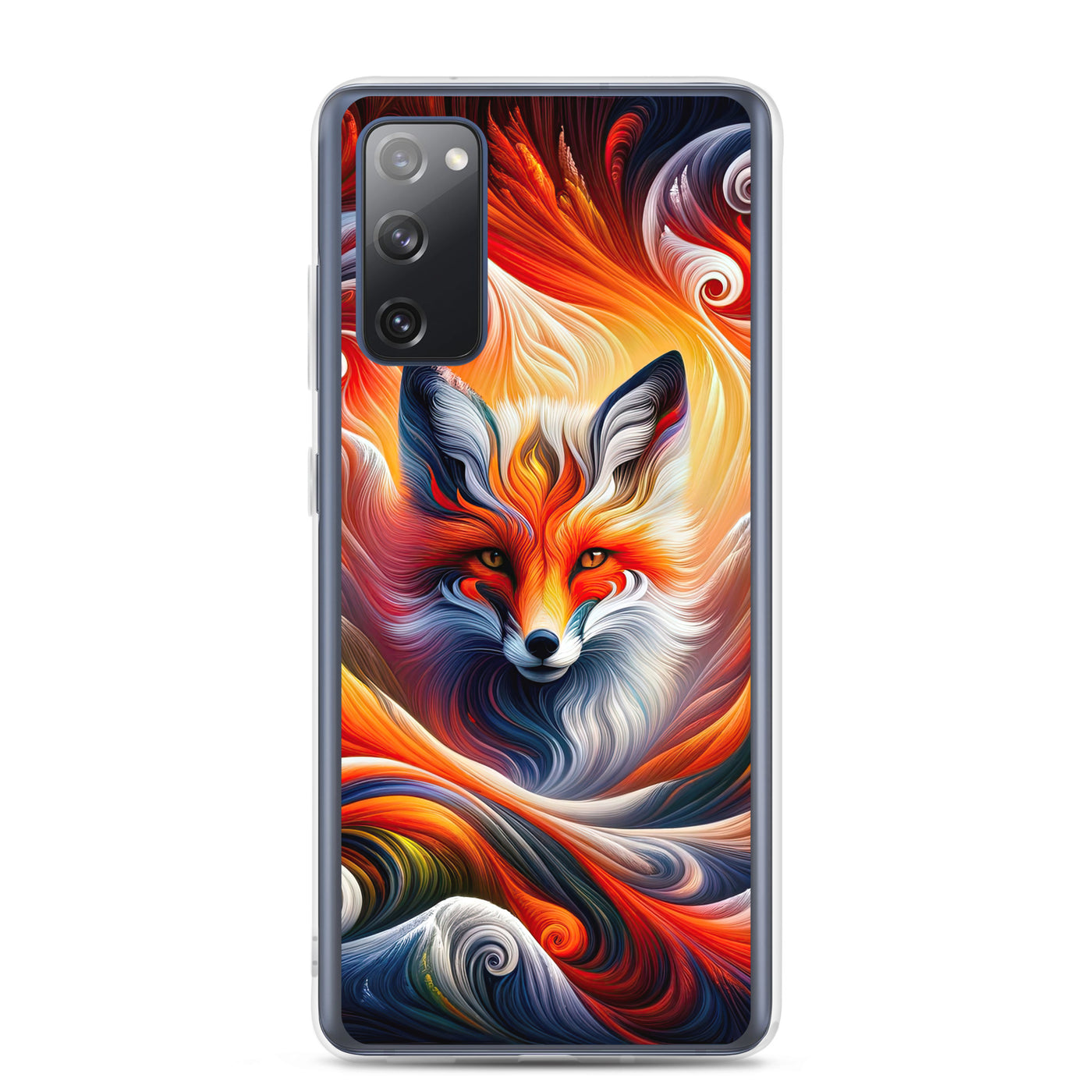 Abstraktes Kunstwerk, das den Geist der Alpen verkörpert. Leuchtender Fuchs in den Farben Orange, Rot, Weiß - Samsung Schutzhülle (durchsichtig) camping xxx yyy zzz