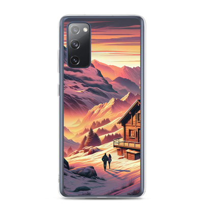 Berghütte im goldenen Sonnenuntergang: Digitale Alpenillustration - Samsung Schutzhülle (durchsichtig) berge xxx yyy zzz