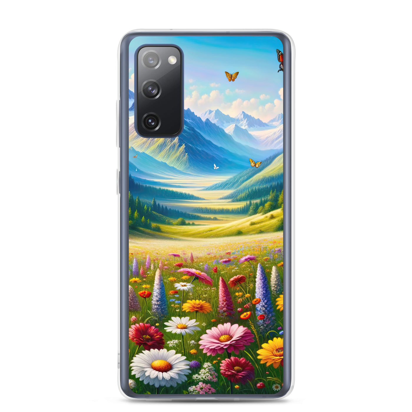 Ölgemälde einer ruhigen Almwiese, Oase mit bunter Wildblumenpracht - Samsung Schutzhülle (durchsichtig) camping xxx yyy zzz