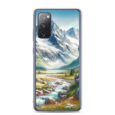 Aquarellmalerei eines Bären und der sommerlichen Alpenschönheit mit schneebedeckten Ketten - Samsung Schutzhülle (durchsichtig) camping xxx yyy zzz