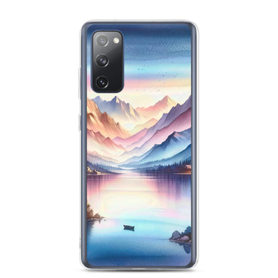 Aquarell einer Dämmerung in den Alpen, Boot auf einem See in Pastell-Licht - Samsung Schutzhülle (durchsichtig) berge xxx yyy zzz