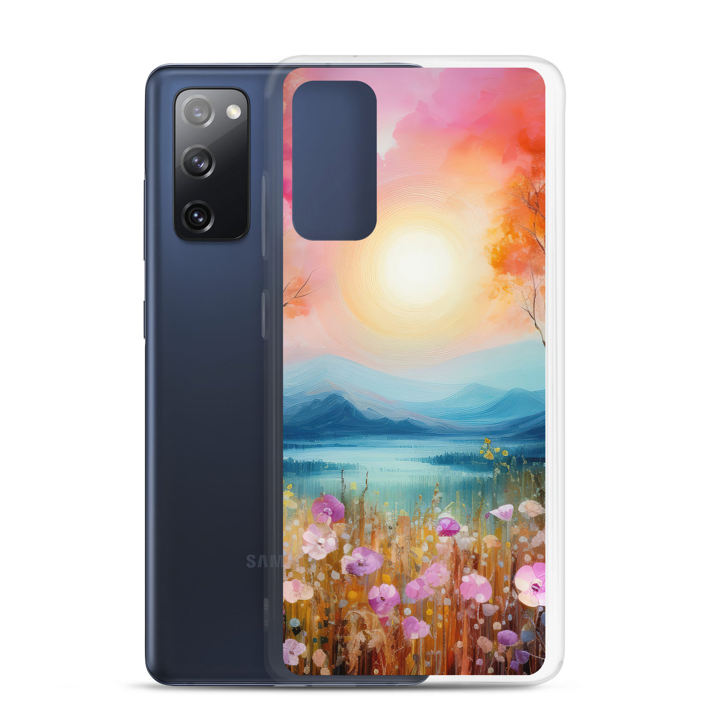 Berge, See, pinke Bäume und Blumen - Malerei - Samsung Schutzhülle (durchsichtig) berge xxx