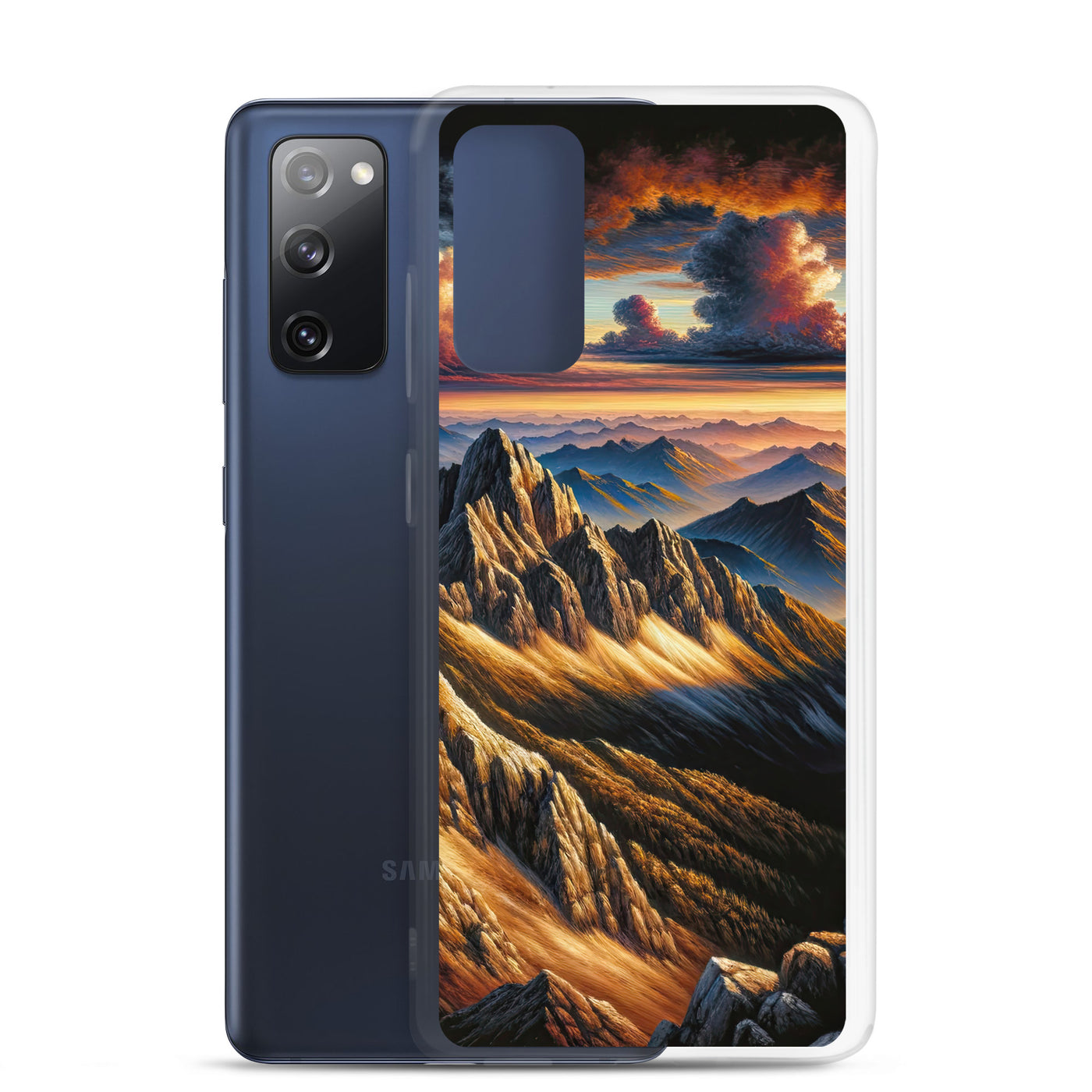 Alpen in Abenddämmerung: Acrylgemälde mit beleuchteten Berggipfeln - Samsung Schutzhülle (durchsichtig) berge xxx yyy zzz