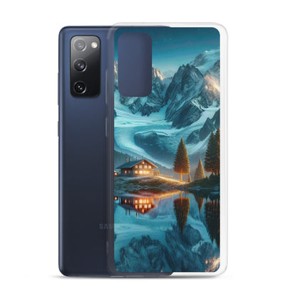 Stille Alpenmajestätik: Digitale Kunst mit Schnee und Bergsee-Spiegelung - Samsung Schutzhülle (durchsichtig) berge xxx yyy zzz