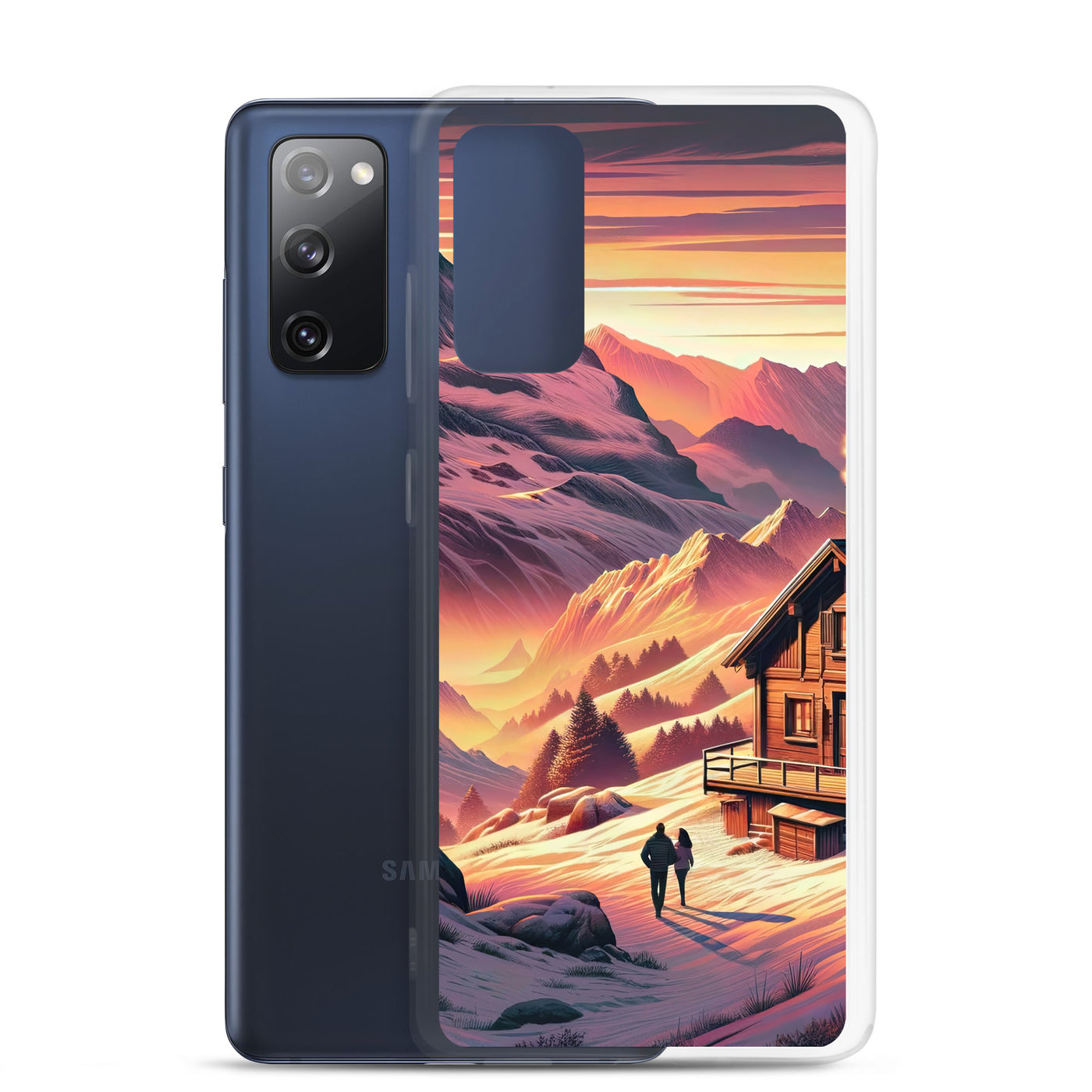 Berghütte im goldenen Sonnenuntergang: Digitale Alpenillustration - Samsung Schutzhülle (durchsichtig) berge xxx yyy zzz