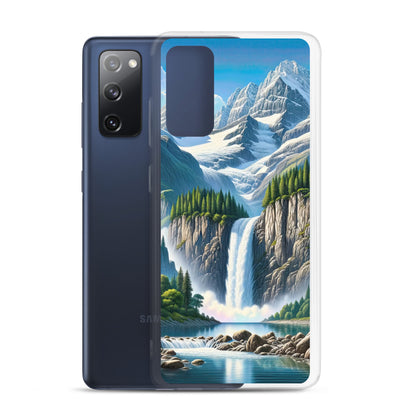 Illustration einer unberührten Alpenkulisse im Hochsommer. Wasserfall und See - Samsung Schutzhülle (durchsichtig) berge xxx yyy zzz