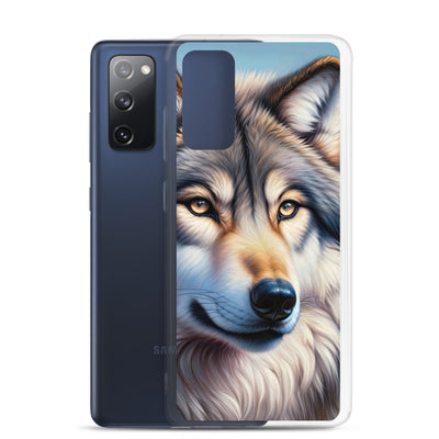 Ölgemäldeporträt eines majestätischen Wolfes mit intensiven Augen in der Berglandschaft (AN) - Samsung Schutzhülle (durchsichtig) xxx yyy zzz