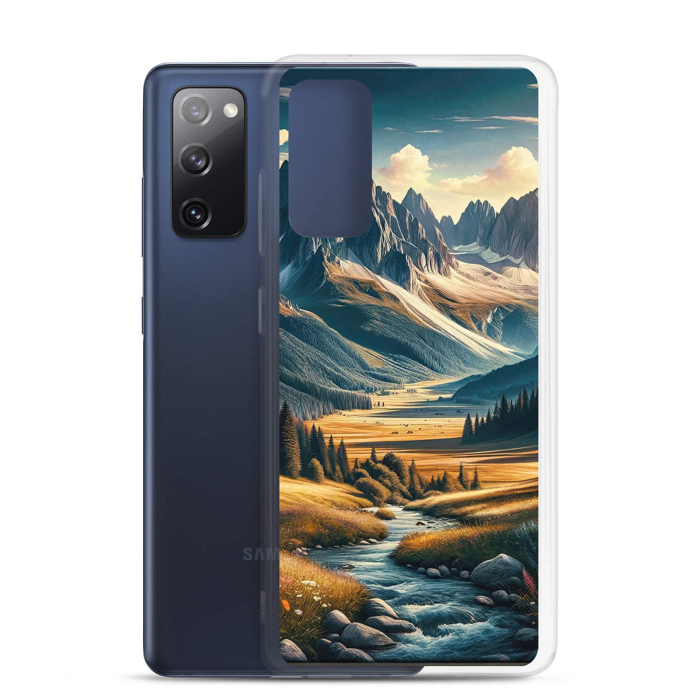 Quadratisches Kunstwerk der Alpen, majestätische Berge unter goldener Sonne - Samsung Schutzhülle (durchsichtig) berge xxx yyy zzz