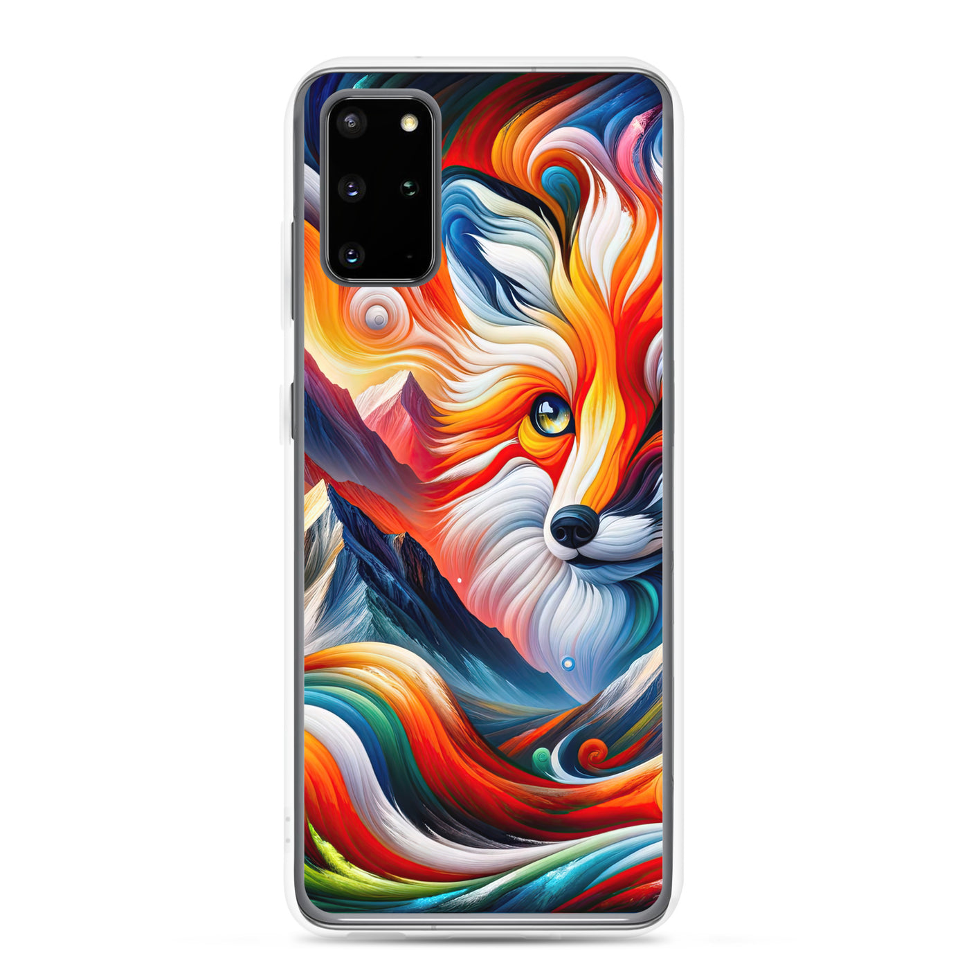 Abstrakte Kunst der Alpen voller lebendiger Farben und dynamischer Bewegung. Es dominiert ein farbiger Fuchs - Samsung Schutzhülle (durchsichtig) camping xxx yyy zzz Samsung Galaxy S20 Plus