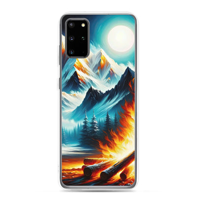 Ölgemälde von Feuer und Eis: Lagerfeuer und Alpen im Kontrast, warme Flammen - Samsung Schutzhülle (durchsichtig) camping xxx yyy zzz Samsung Galaxy S20 Plus