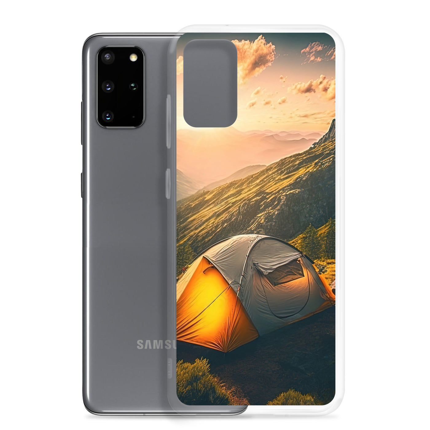 Zelt auf Berg im Sonnenaufgang - Landschafts - Samsung Schutzhülle (durchsichtig) camping xxx