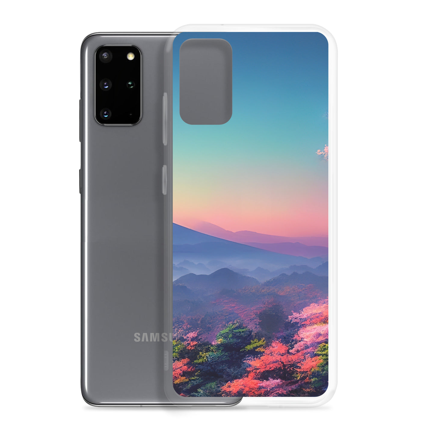 Berg und Wald mit pinken Bäumen - Landschaftsmalerei - Samsung Schutzhülle (durchsichtig) berge xxx