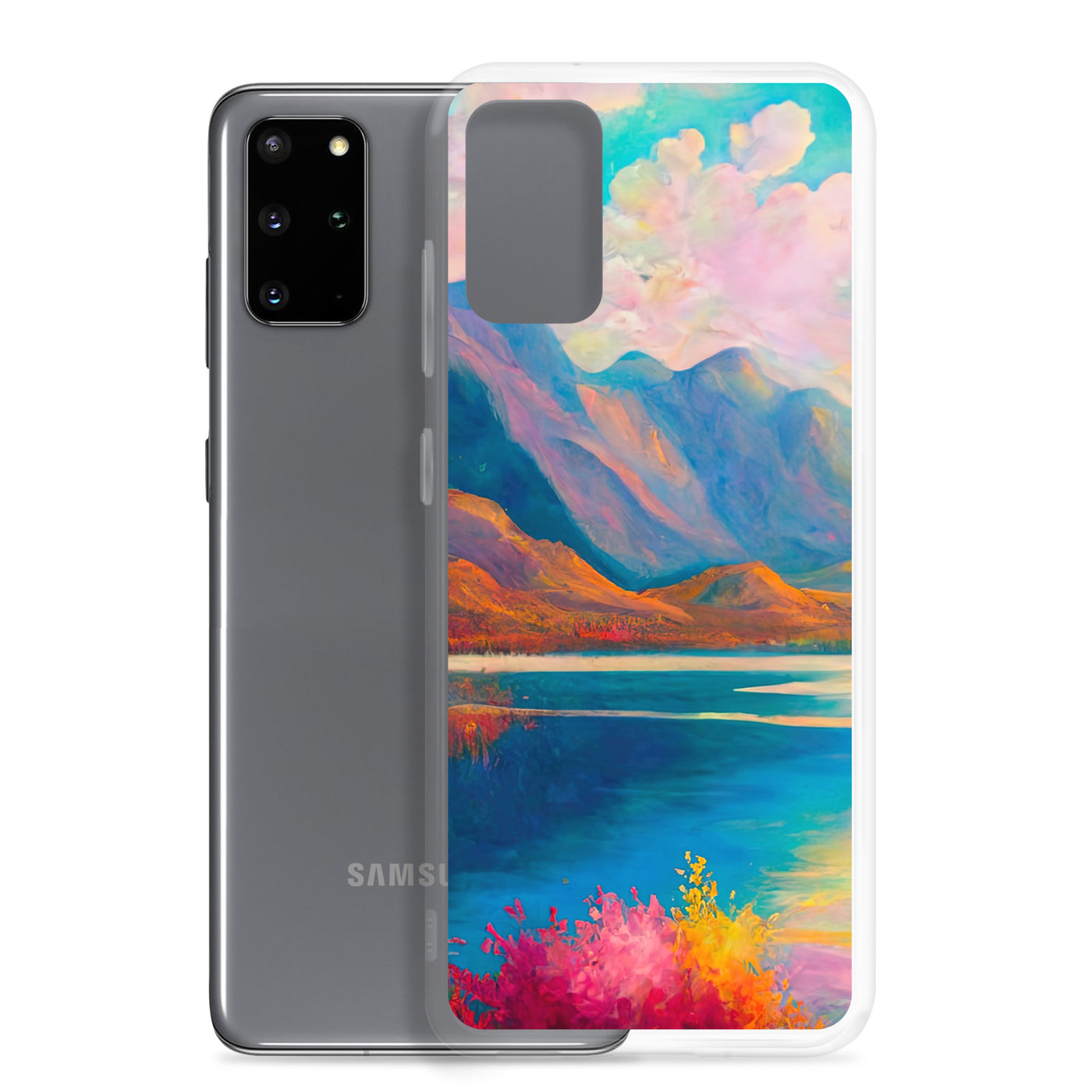 Berglandschaft und Bergsee - Farbige Ölmalerei - Samsung Schutzhülle (durchsichtig) berge xxx