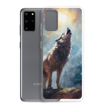 Heulender Wolf auf Berggipfel und Mond im Hintergrund – Abstrakte Malerei - Samsung Schutzhülle (durchsichtig) camping xxx