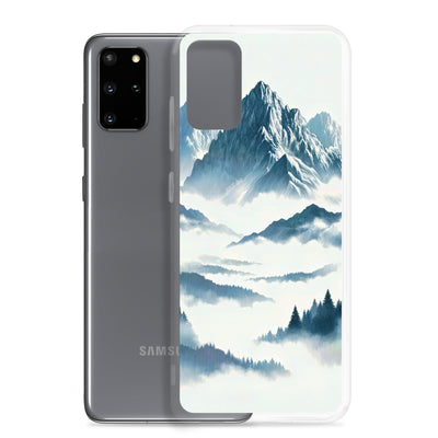 Nebeliger Alpenmorgen-Essenz, verdeckte Täler und Wälder - Samsung Schutzhülle (durchsichtig) berge xxx yyy zzz