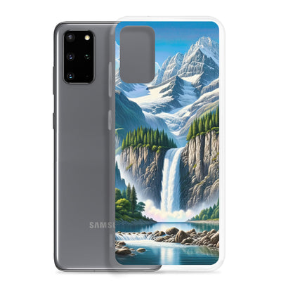 Illustration einer unberührten Alpenkulisse im Hochsommer. Wasserfall und See - Samsung Schutzhülle (durchsichtig) berge xxx yyy zzz