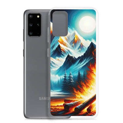 Ölgemälde von Feuer und Eis: Lagerfeuer und Alpen im Kontrast, warme Flammen - Samsung Schutzhülle (durchsichtig) camping xxx yyy zzz