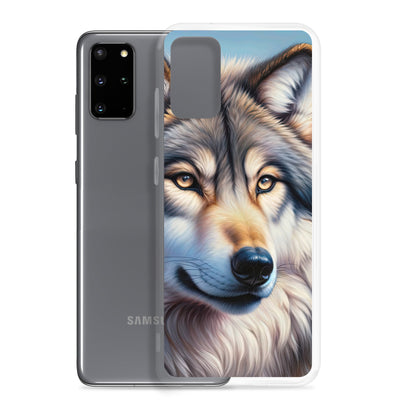 Ölgemäldeporträt eines majestätischen Wolfes mit intensiven Augen in der Berglandschaft (AN) - Samsung Schutzhülle (durchsichtig) xxx yyy zzz