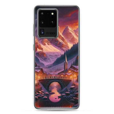 Magische Alpenstunde: Digitale Kunst mit warmem Himmelsschein über schneebedeckte Berge - Samsung Schutzhülle (durchsichtig) berge xxx yyy zzz Samsung Galaxy S20 Ultra