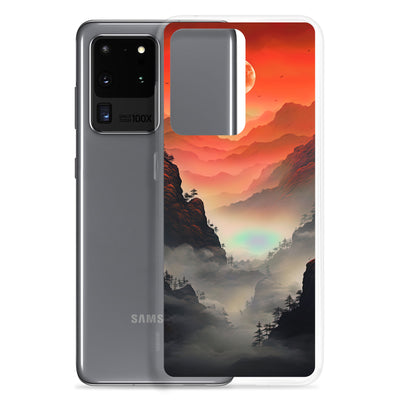 Gebirge, rote Farben und Nebel - Episches Kunstwerk - Samsung Schutzhülle (durchsichtig) berge xxx