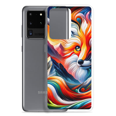 Abstrakte Kunst der Alpen voller lebendiger Farben und dynamischer Bewegung. Es dominiert ein farbiger Fuchs - Samsung Schutzhülle (durchsichtig) camping xxx yyy zzz