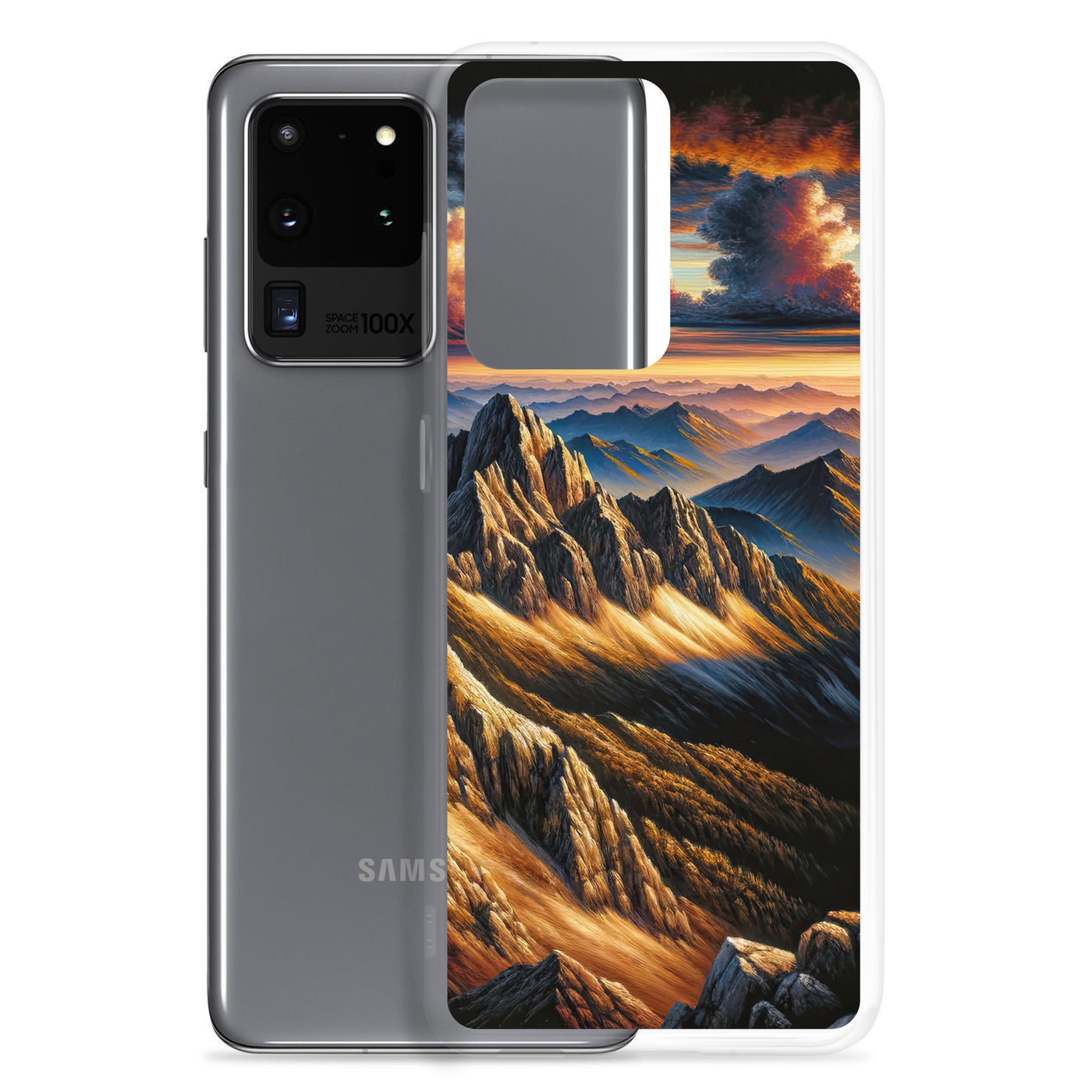 Alpen in Abenddämmerung: Acrylgemälde mit beleuchteten Berggipfeln - Samsung Schutzhülle (durchsichtig) berge xxx yyy zzz